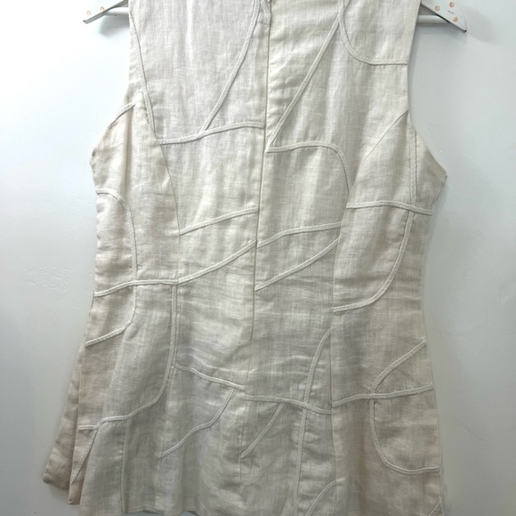 Chic cream color Sleeveless linen zip closure side slit embellished top sz L - Picture 7 of 8